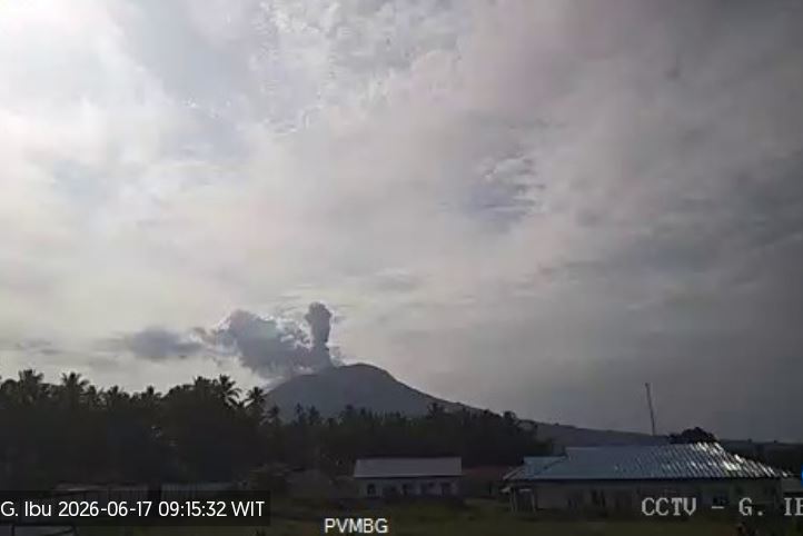 Gunung Ibu Erupsi, Muntahkan Kolom Abu Tebal Setinggi 800 Meter dari Puncak