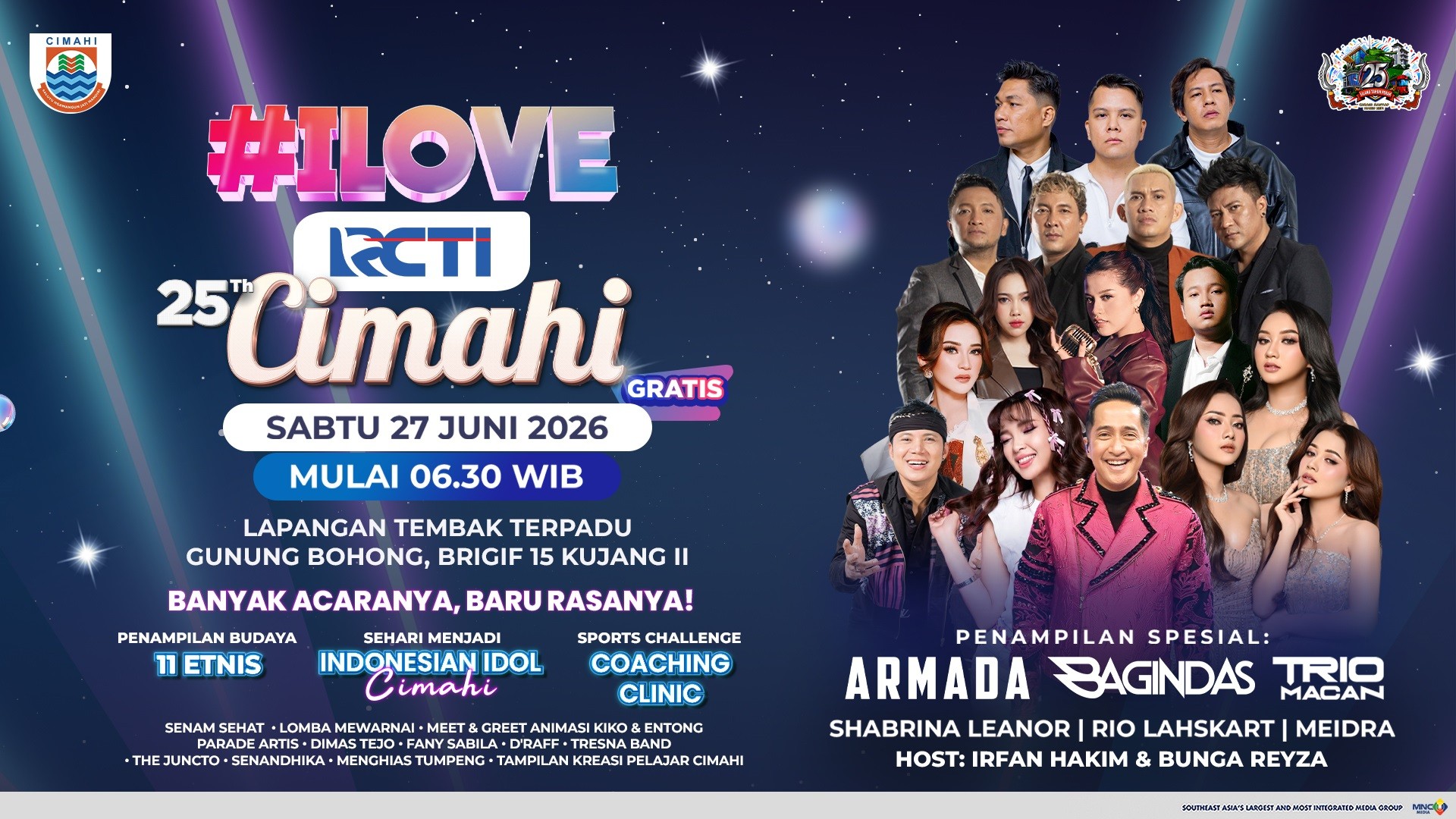 Rayakan HUT Ke-25 Kota Cimahi, Konser I Love RCTI Dimeriahkan Armada, Trio Macan hingga Shabrina Leanor