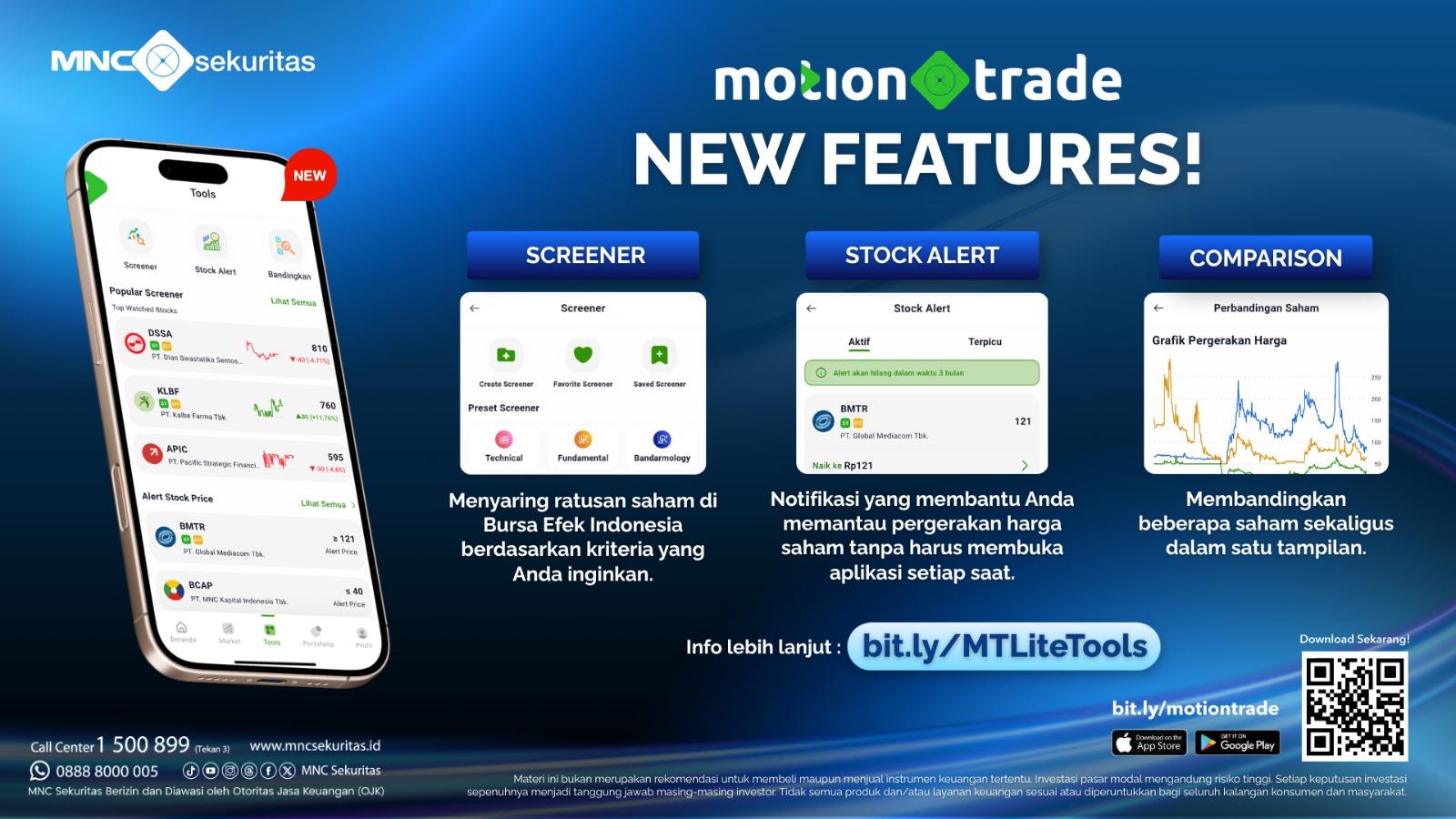 MNC Sekuritas Hadirkan Menu Tools dengan Fitur Screener, Stock Alert, dan Comparison di MotionTrade Lite