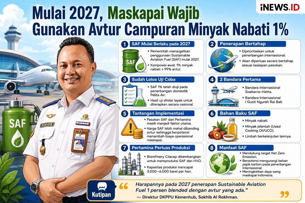 Maskapai Penerbangan Wajib Pakai Avtur Campuran Minyak Nabati 1 Persen Mulai 2027