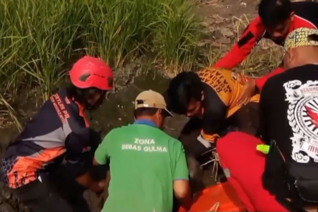Tragis! Nenek 70 Tahun Ditemukan Terjebak Lumpur Sawah Semalaman di Mojokerto