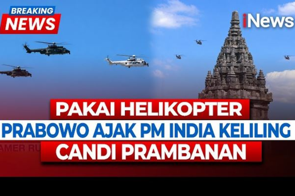 Momen Langka! Prabowo dan Narendra Modi Terbang Keliling Candi Prambanan Naik Helikopter