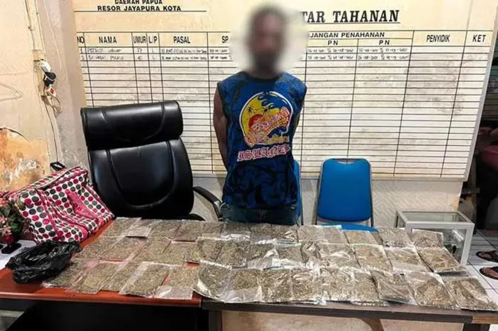 WNA Papua Nugini Ditangkap di Jayapura, Bawa 40 Paket Ganja Seberat 500 Gram