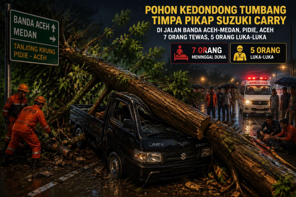 Pohon Tumbang Timpa Mobil Pikap di Pidie Aceh, 7 Warga Tewas dan 5 Luka