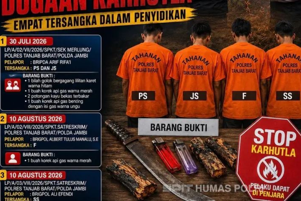 Penindakan Karhutla di Tanjung Jabung Barat Jambi, 4 Orang Ditetapkan Tersangka