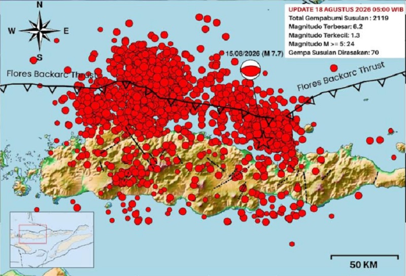 BMKG Catat 2.119 Gempa Susulan Guncang NTT, Masyarakat Diminta Waspada Bangunan Rusak