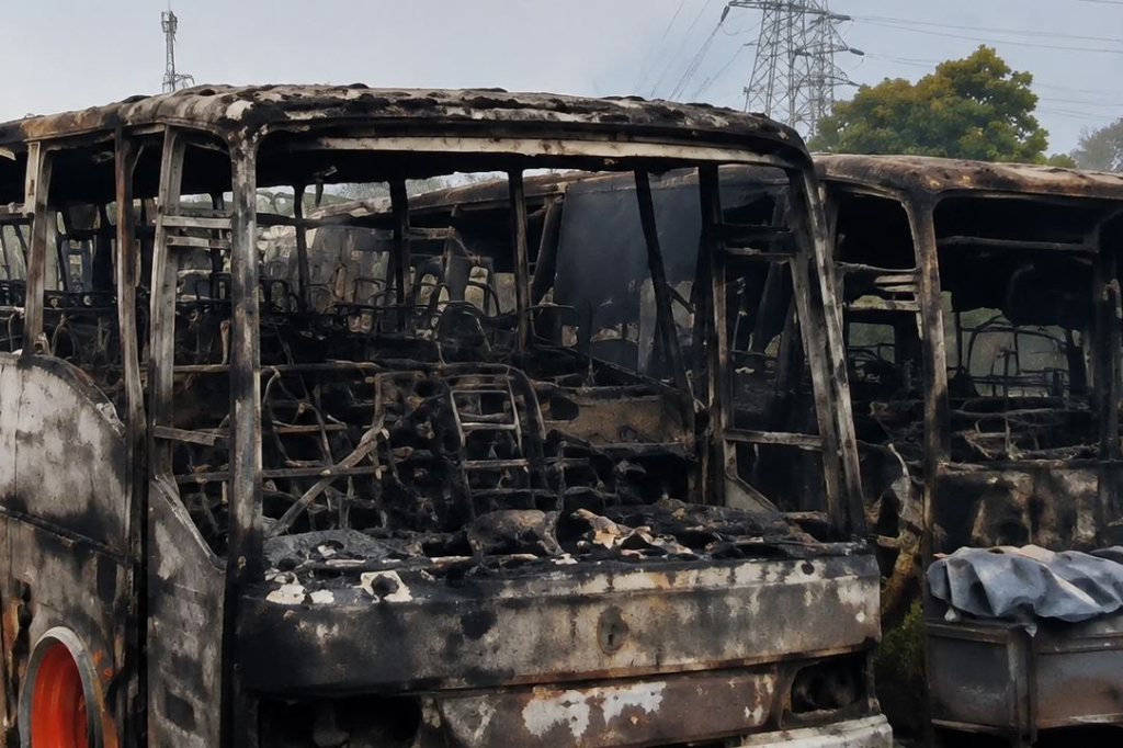 Penampakan Puluhan Bangkai Bus Terbakar di Pangkalan PO Cikarang Bekasi, Total Hampir 50 Unit