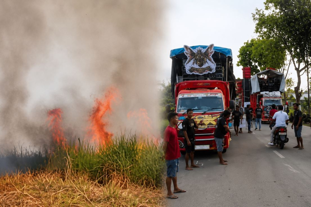 Kebakaran Lahan di Jember, Mobil Damkar Hendak ke TKP Sempat Terjebak Karnaval Sound Horeg