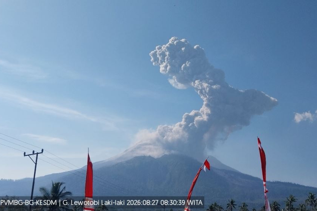 Gunung Lewotobi Laki-laki Meletus Dahsyat, Abu Tebal Membubung Setinggi 2,5 Km