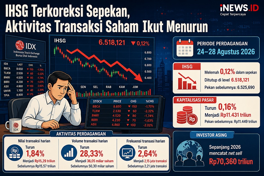 IHSG Sepekan Melemah 0,12 Persen, Kapitalisasi Pasar Menyusut Jadi Rp11.431 Triliun