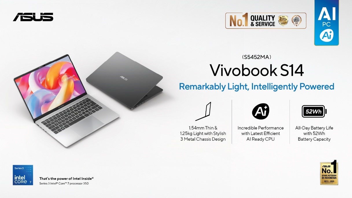 ASUS Vivobook S14 Terbaru Resmi Diperkenalkan dengan Dukungan Prosesor Intel® Core™ Series 3 Terbaru