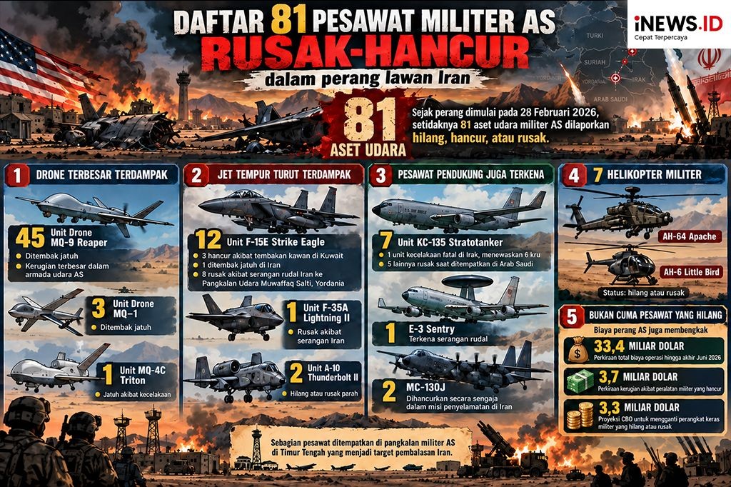 81 Pesawat Militer AS Rusak dan Hancur Selama Perang Melawan Iran, Ini Daftarnya