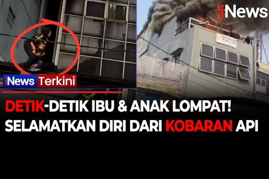 Mendebarkan! Aksi Heroik Ibu Gendong Anak Lompat dari Atap saat kebakaran di Rawamangun