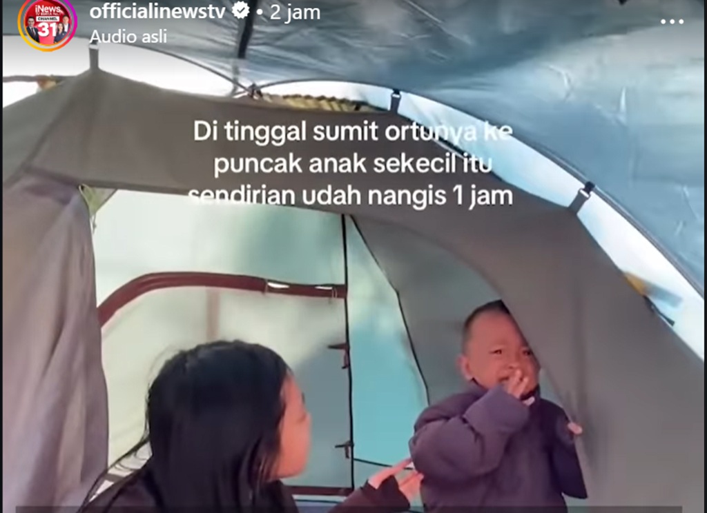 Viral Balita Menangis Sendirian Ditinggal Orang Tua ke Puncak Gunung Prau