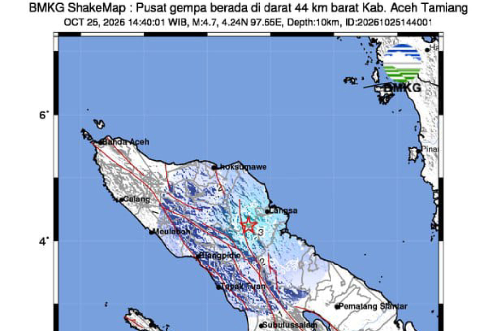 Gempa Hari Ini Magnitudo 4,7 Guncang Aceh Tamiang, Getaran Dirasakan di Gayo Lues
