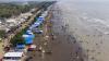 Penampakan dari Udara Pantai Tanjung Pakis Karawang Ramai Wisatawan - Bagian 1
