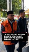 Momen Yaqut Disambut Pendukung dengan Selawat jelang Sidang Perdana Korupsi Kuota Haji