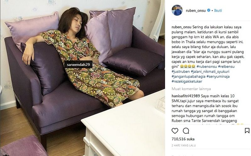 Ruben Onsu Unggah Foto Sarwendah Ketiduran Menunggu Pulang Kerja