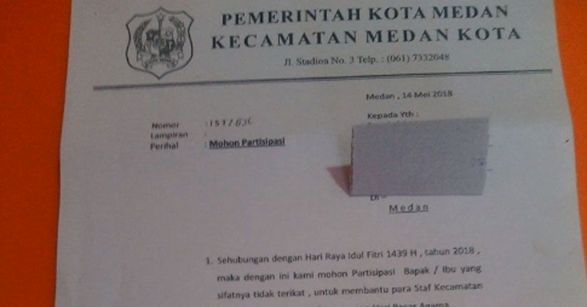 Demi Bayar THR Honorer, Camat Medan Kota Sebar Proposal ke Warga 