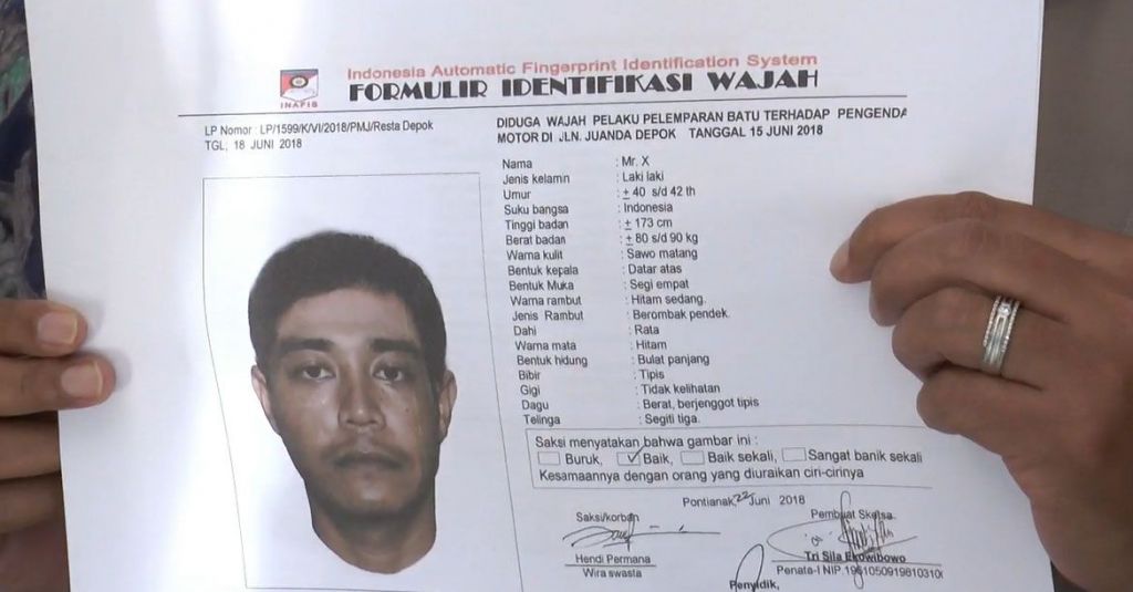 Polisi Sebar Sketsa Wajah Pelempar Batu di Depok, Ini Ciri-cirinya