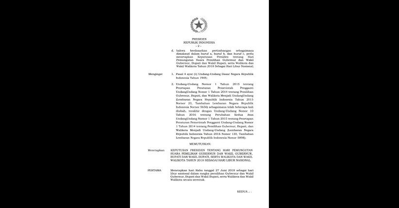 Pemerintah Tetapkan 27 Juni 2018 Sebagai Hari Libur Nasional