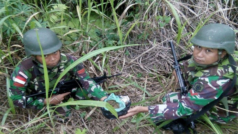 Sweeping Jalan, Satgas Pamtas Yonif PR 328 Amankan 400 Gram Ganja di Papua