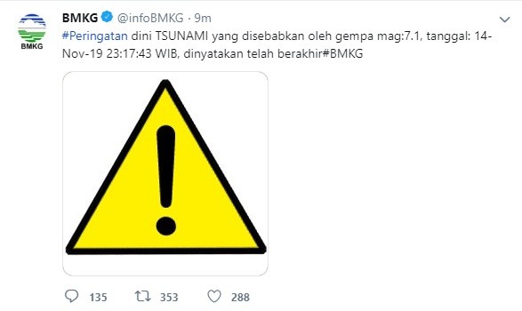 BMKG Akhiri Peringatan Dini Tsunami Usai Gempa M 7,1 di Sulut