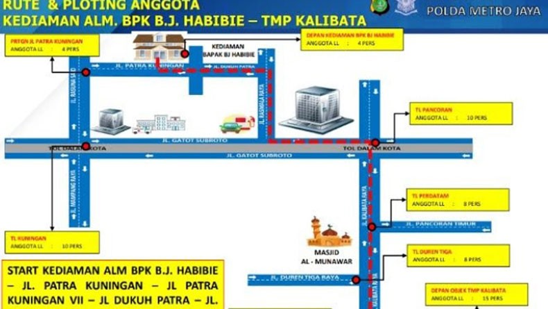Pemakaman BJ Habibie, Polisi Berlakukan Rekayasa Lalin di sekitar TMP Kalibata