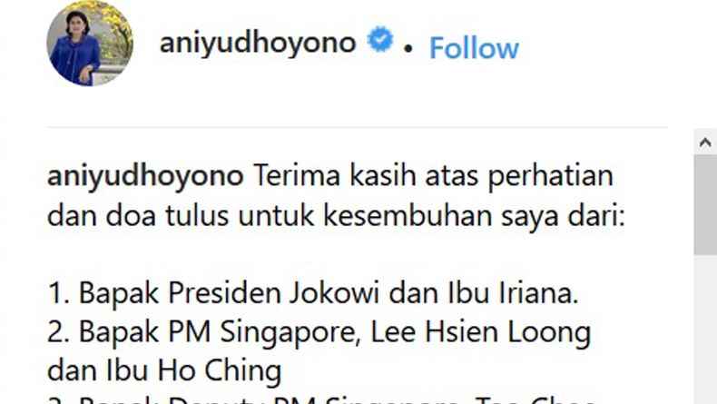 Dirawat di Singapura, Ani Yudhoyono Masih Diobservasi Tim Dokter