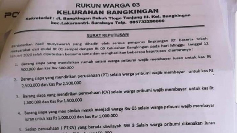 Surat Edaran RW soal Pribumi dan Nonpribumi Viral, Ini Kata Pemkot Surabaya