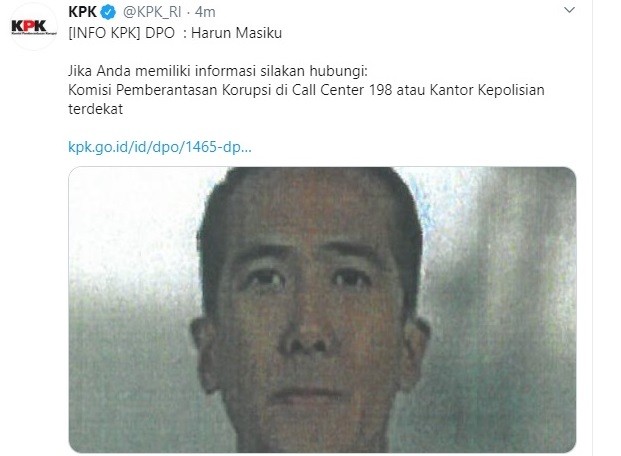  KPK Minta Interpol Terbitkan Red Notice untuk Harun Masiku