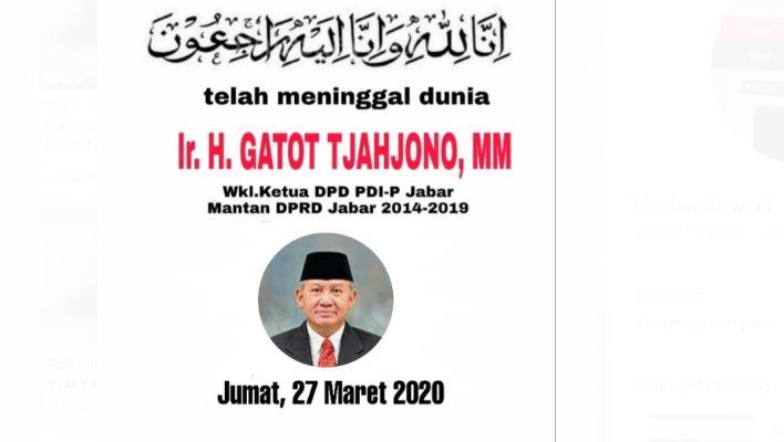 Wakil Ketua PDIP Jabar Wafat, Keluarga Jelaskan Kronologi Sakit hingga Diduga Covid-19