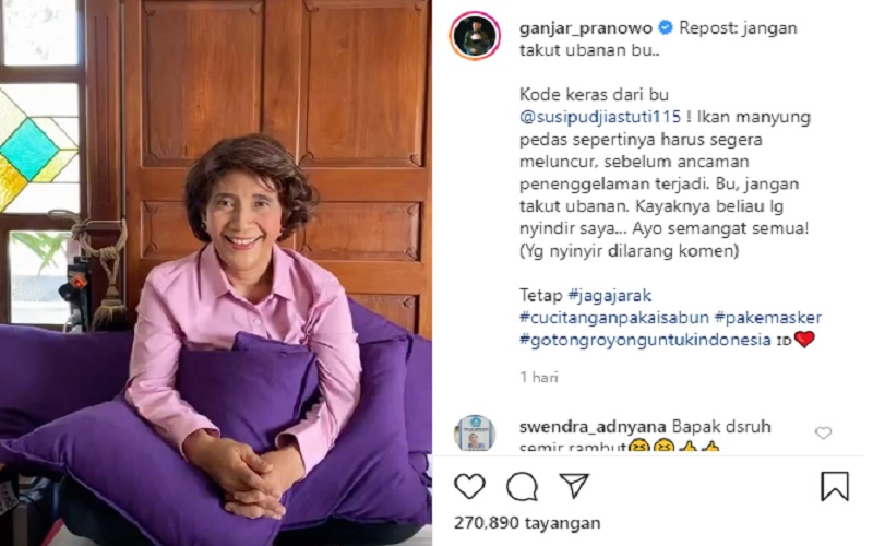 Ganjar Pranowo Merasa Tersindir Ucapan Susi Pudjiastuti soal Uban