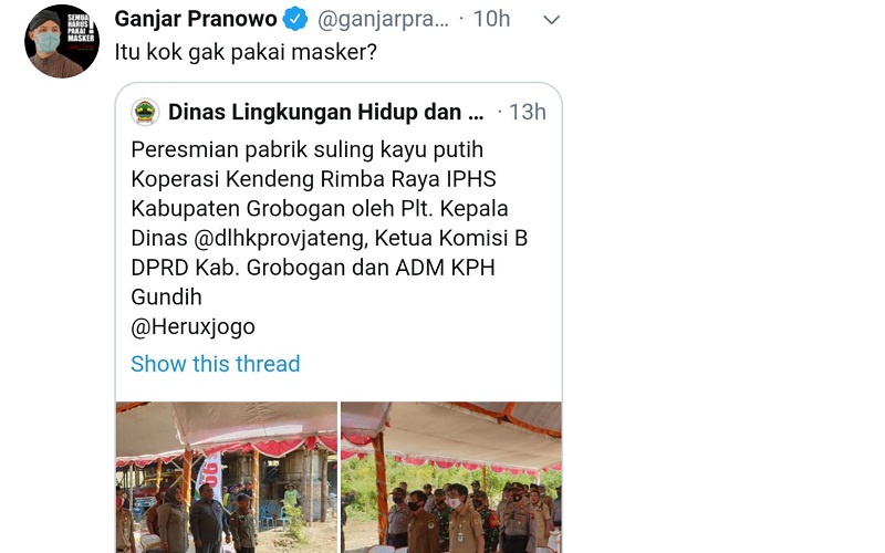 Ganjar Sentil Pejabat di Grobogan yang Tak Pakai Masker