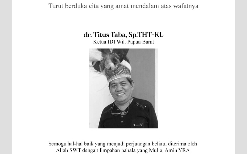 Tertular Covid-19, Ketua IDI Papua Barat Meninggal Dunia