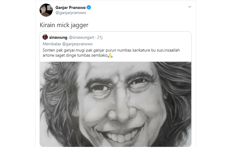 Ditawari Karikatur Bergambar Susi Pudjiastuti, Ganjar: Kirain Mick Jagger