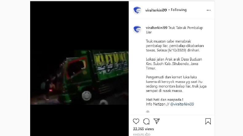 Video Truk Tabrak Pembalap Liar di Situbondo Viral, Ini Kata Polisi