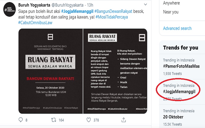Tagar #JogjaMemanggil Trending Topic Twitter