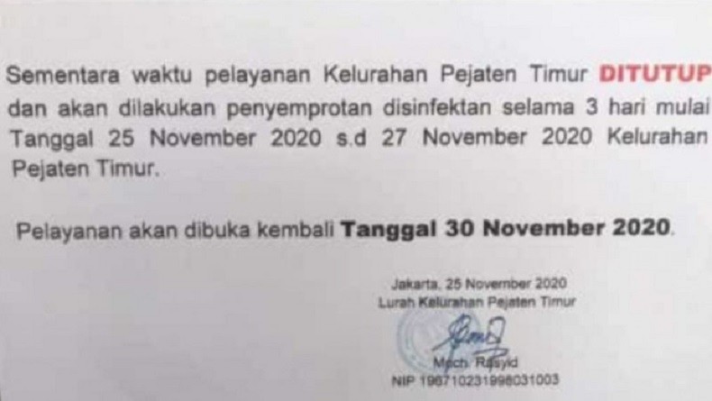 Staf Positif Covid-19, Pelayanan Kelurahan Pejaten Timur Dialihkan ke Rumah Dinas Lurah