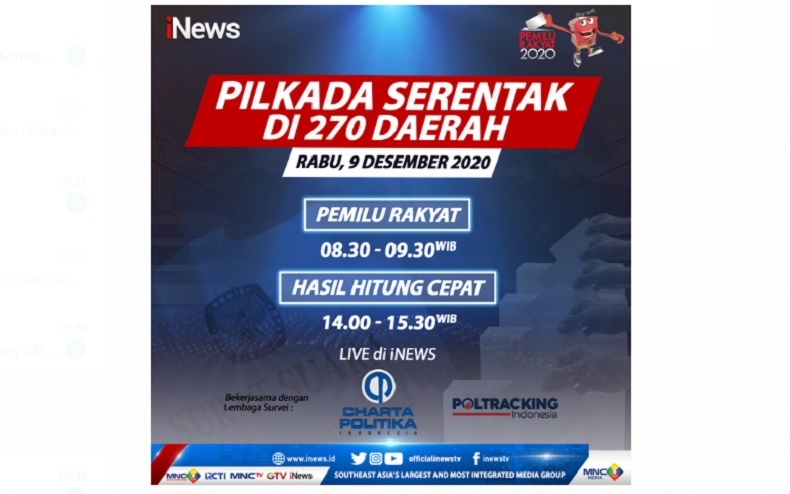 Siapa Unggul di Hasil Hitung Cepat Pilkada? Saksikan di iNews, Rabu Mulai Pukul 14.00 WIB