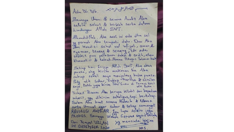Penampakan Surat Habib Rizieq, Ditulis dengan Tinta Biru