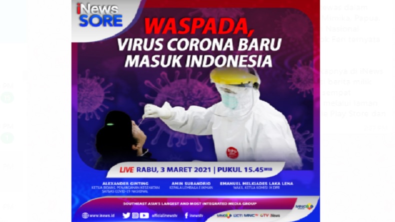 Waspada, Virus Corona Baru Masuk Indonesia! Selengkapnya di iNews Sore Rabu Pukul 15.45 WIB