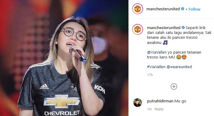 Via Vallen Mejeng di Akun Instagram Manchester United, Netizen Indonesia Heboh