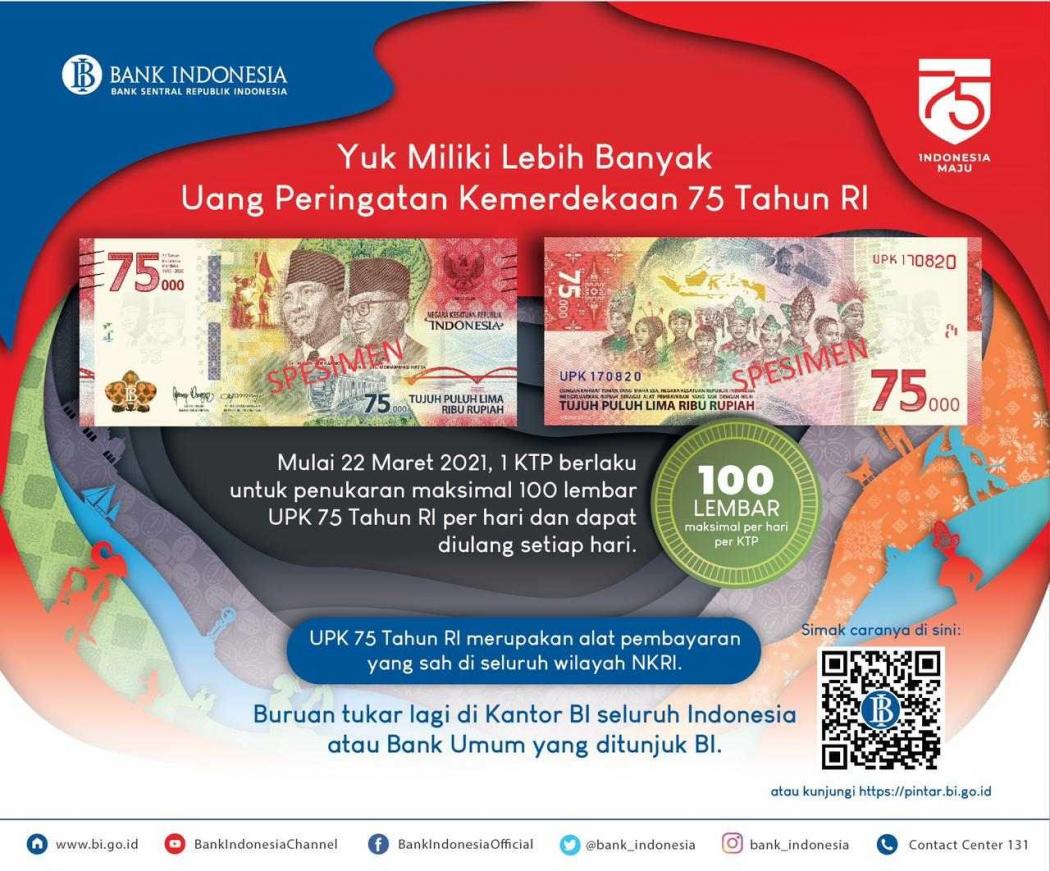 Ingin Miliki Uang Peringatan Kemerdekaan 75 Tahun RI, Kini 1 KTP Bisa Tukar 100 Lembar
