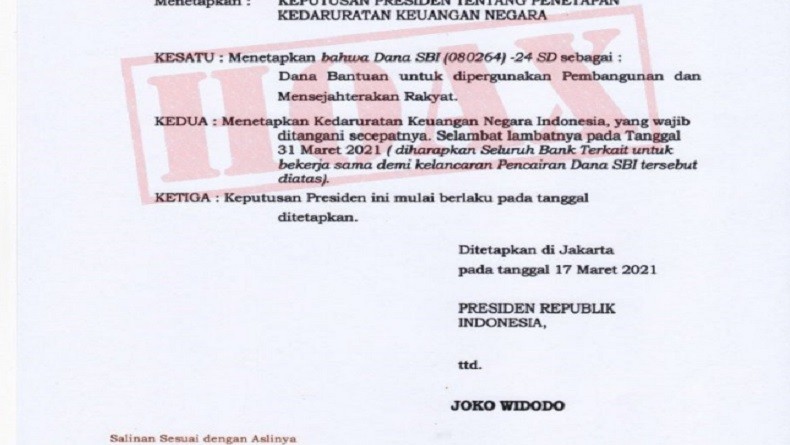 Beredar Keppres Kedaruratan Keuangan Negara, Pemerintah Pastikan Hoaks