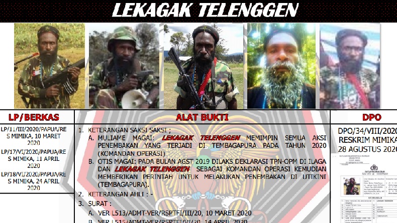 Ini Nama-Nama Pentolan KKB yang Diincar Personel Gabungan TNI Polri