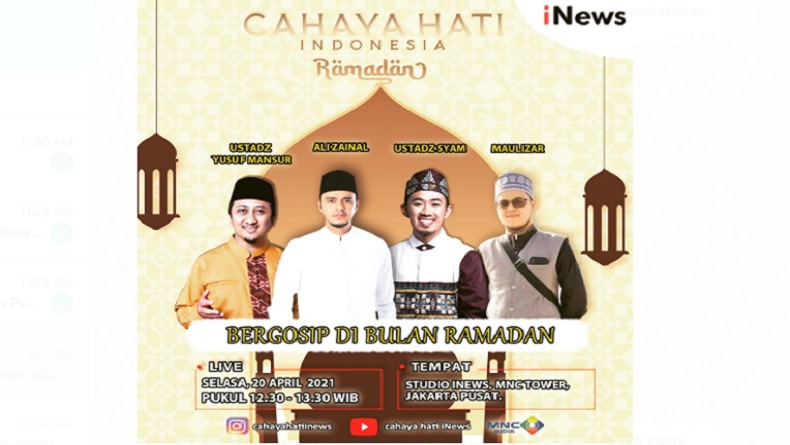 Apa Hukum Bergosip saat Ramadan? Simak Kata Ustaz Yusuf Mansur & Ustaz Syam di Cahaya Hati Ramadan iNews Pukul 12.30 WIB