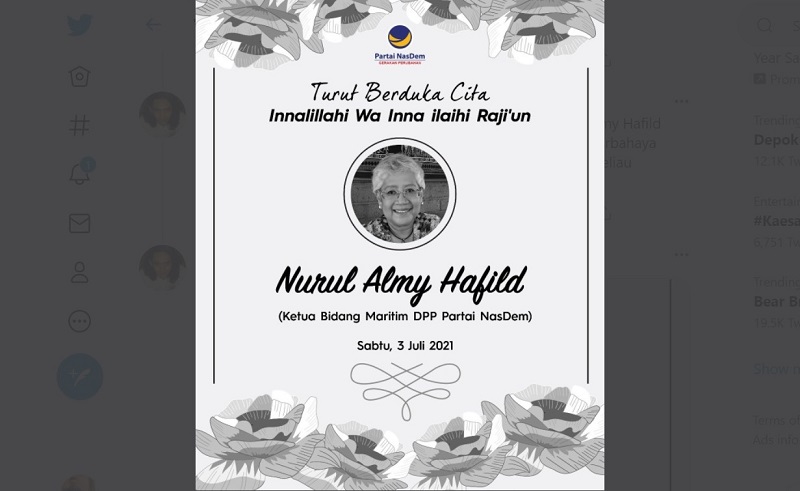 Ketua DPP Nasdem Emmy Hafild Meninggal Dunia akibat Covid-19