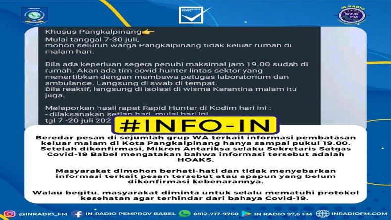 Pesan Berantai Operasi Jam Malam di Pangkalpinang, Satgas Covid-19 Babel: Itu Hoaks