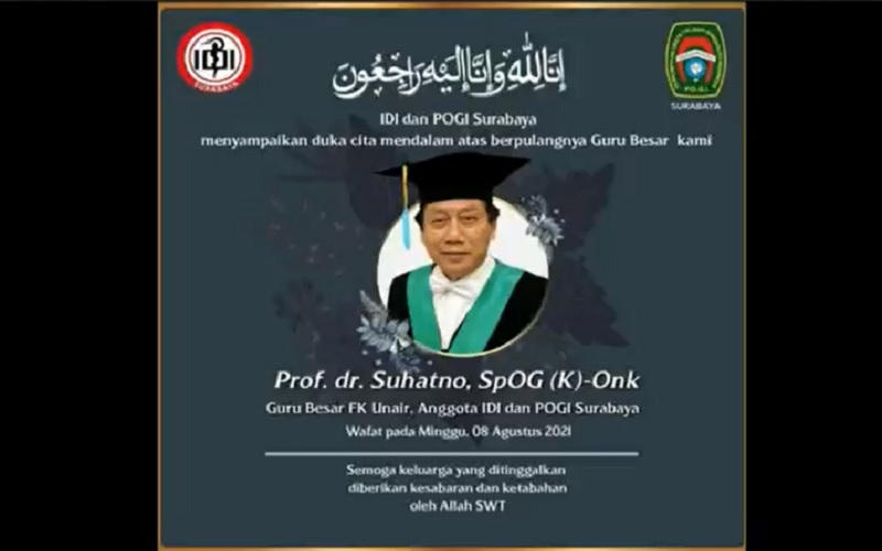 Berita Duka, Guru Besar Fakultas Kedokteran Unair Prof Suhatno Meninggal Dunia